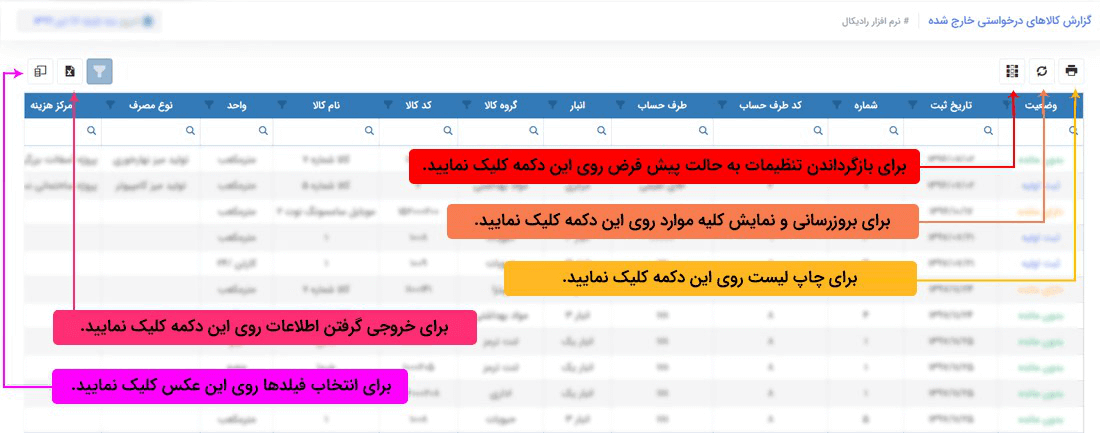 سیستم تحت وب انبارداری رادیکال: گزارشات: گزارش درخواست کالاهای خارج شده