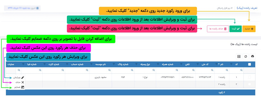 نحوه ثبت اطلاعات :