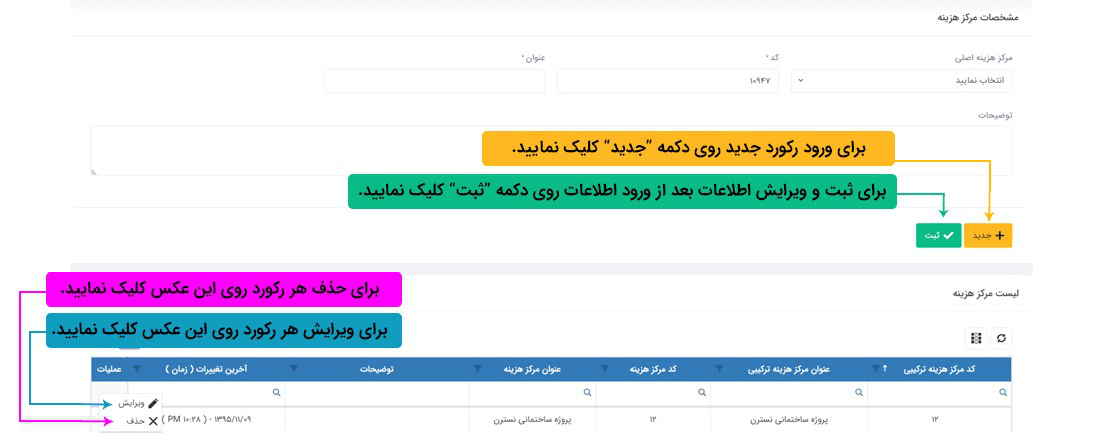 نحوه ثبت اطلاعات :